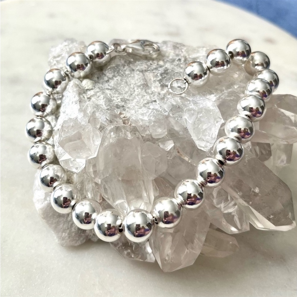Vintage Sterling Silver Round Bead Bracelet